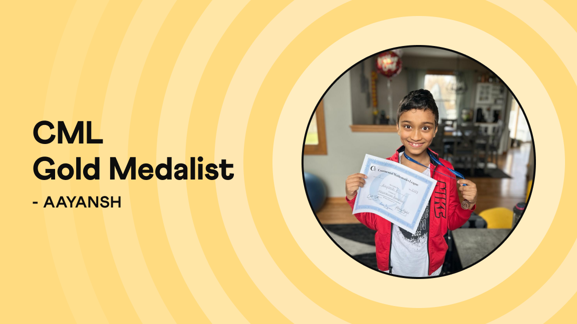Aayansh with Continental Mathematics League gold medal, Grade 2 Cuemath student USA